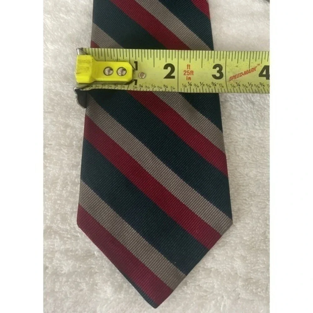 Polo Ralph Lauren Necktie Mens Burgundy Dk Green Gray Silk Striped USA Old Money